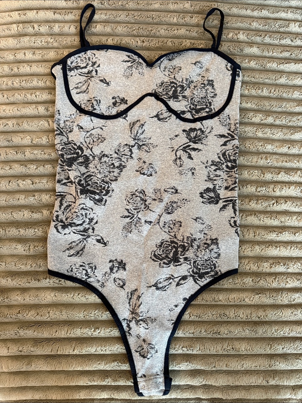 Free people Floral Lace-Trim Bodysuit in Cream and Black - Women’s Intimates